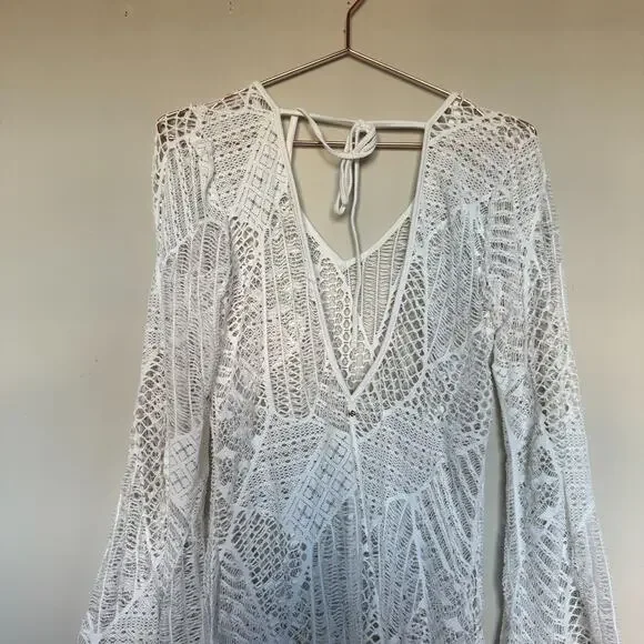PILYQ PQ Women Swim Coverup Dress M/L Ivory Mini Crochet Whimsical Cottage Fairy - Picture 5 of 10